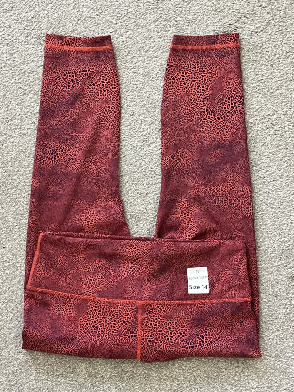 NWOT Lululemon Orange and Purple Animal Print Leggings Size 14 with 25 in inseam